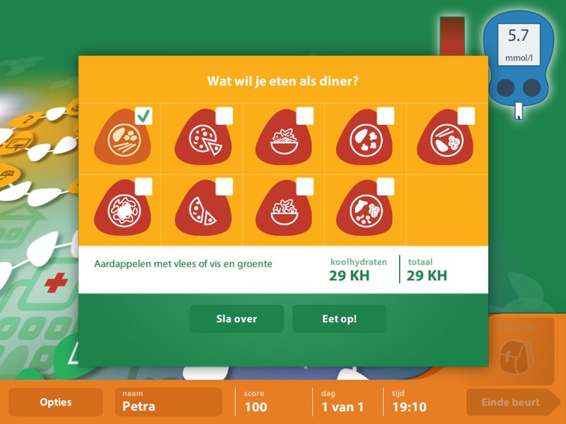 Een maaltijd kiezen in het spel